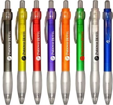 Frosted Colored Click Pen w/ White Frosty Rubber Grip